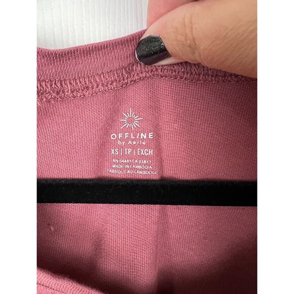 Offline by Aerie Size XS Mauve Pink Cropped Front Tie Tee with pocket - Picture 3 of 5